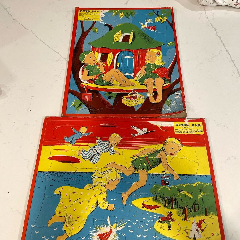 Vintage 1950s Peter Pan Inlaid Tray Puzzle Playtime House Series Bundle (2)